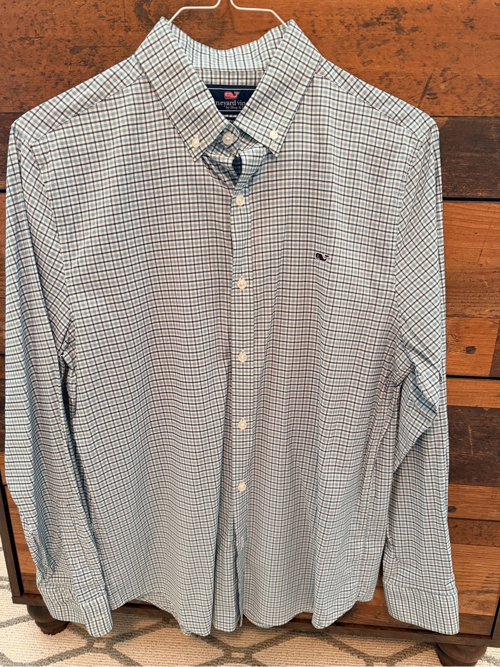 Vineyard Vines Men's Light Blue & White Check Button-Down Shirt